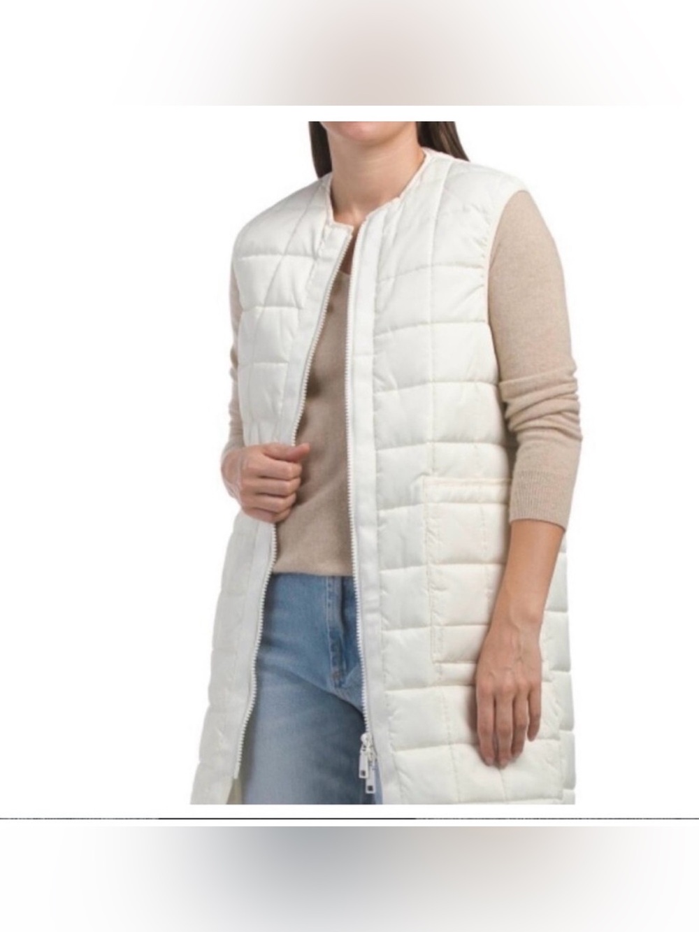 Rebecca Minkoff Women large Cream Long Quilted Puffer Vest